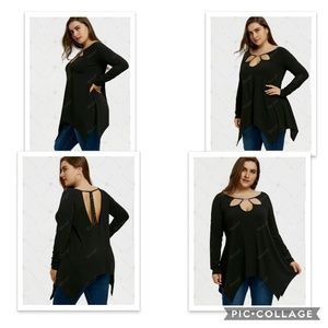 Plus size keyhole crescent hem top